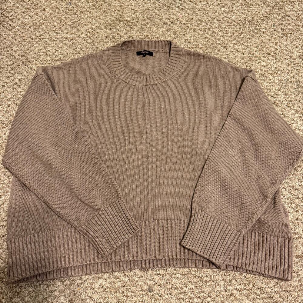 Quince | 100% Organic Cotton Boyfriend Crewneck Sweater in Cafe Au Laif Preppy - Picture 2 of 9